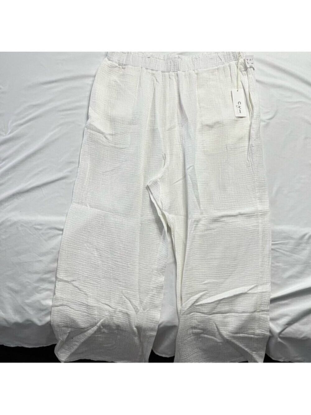C by One White Cotton Gauze Wide Leg Pants Plus Size 3X - Picture 2 of 8